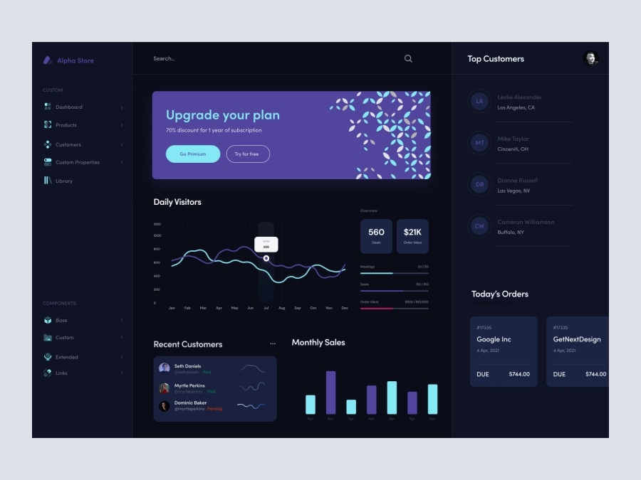 Download Alpha Store - Dashboard UI Concept Dark Version for Adobe XD