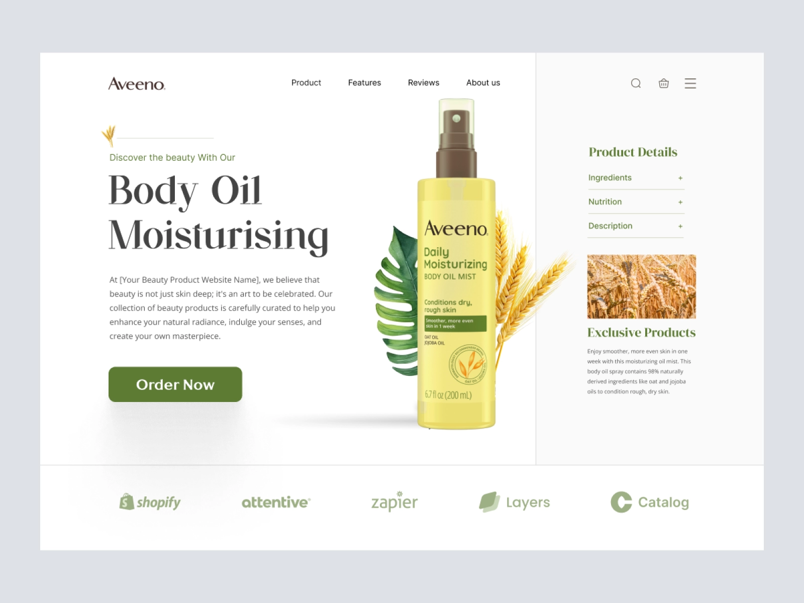 Aveeno - Cosmetics and Beauty Store for Adobe XD - screen 1