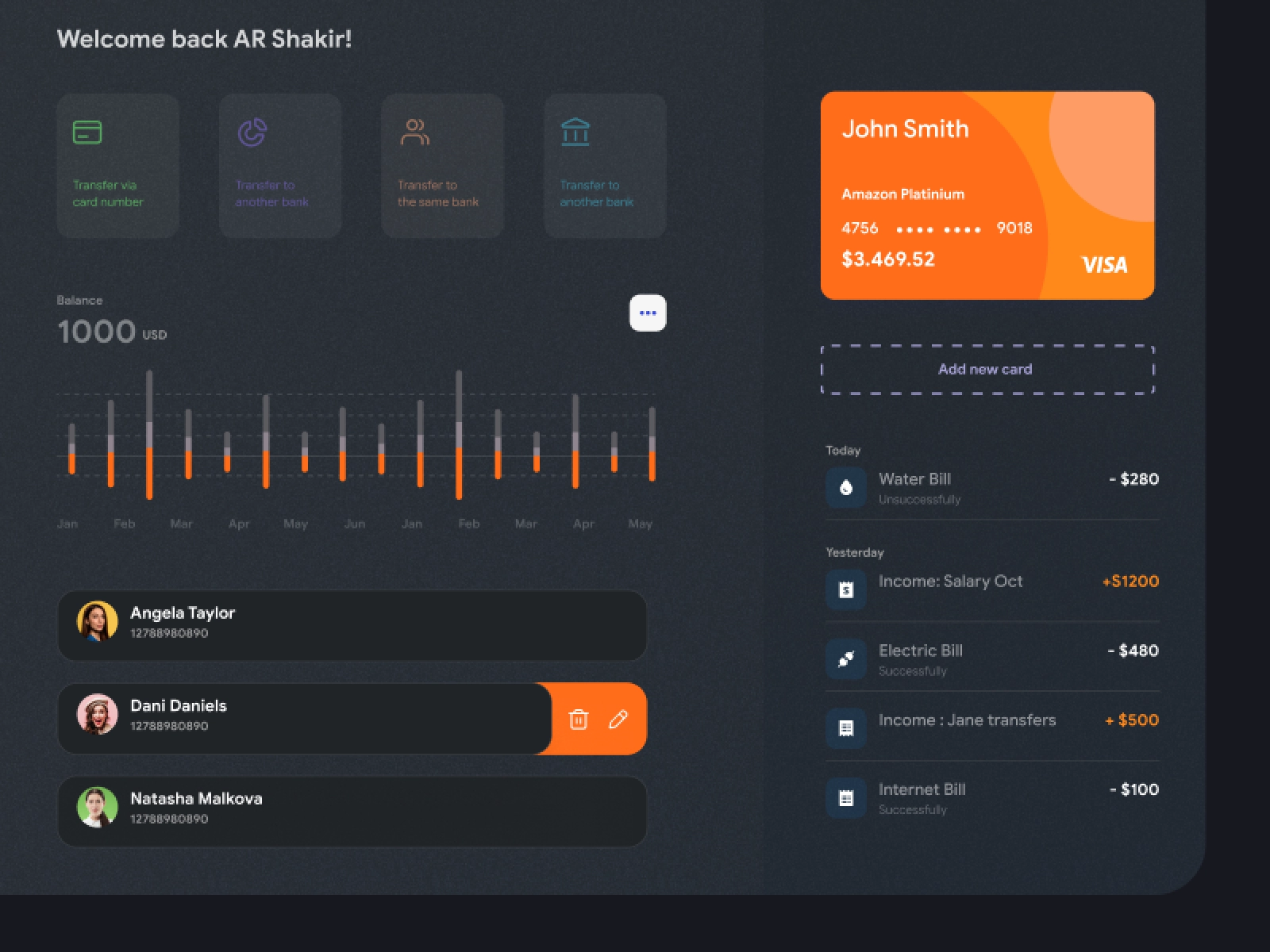 Banki - Banking Dashboard Dark UI for Adobe XD - screen 1