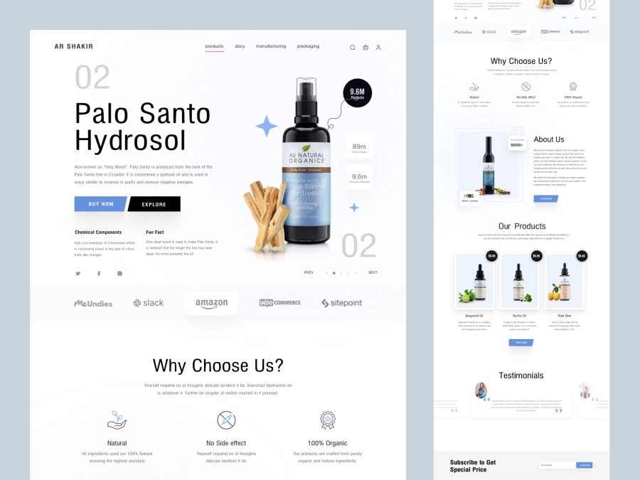 Beauty Product Palo Santo Website Design