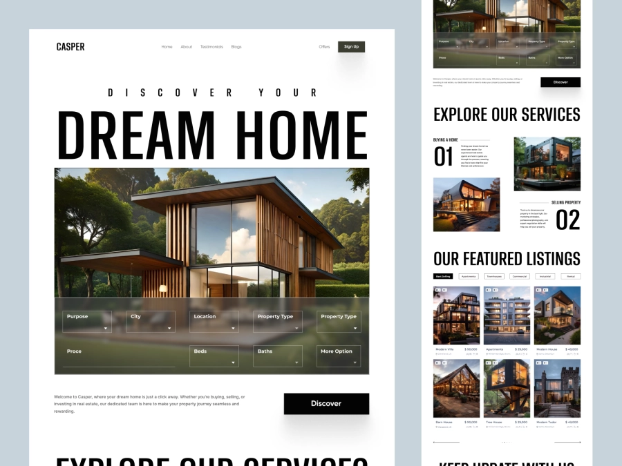 Download Casper - Property Finder Website (Real Estate Website) for Adobe XD