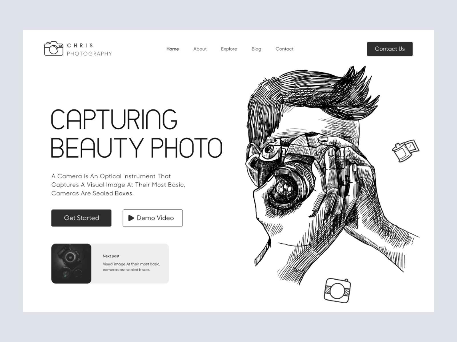 Chris - Photographer Website Design for Adobe XD - screen 1