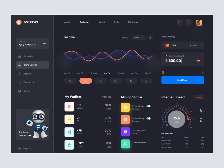Download Command CRYPT - Cryptocurrency Dashboard UI Dark Version for Adobe XD