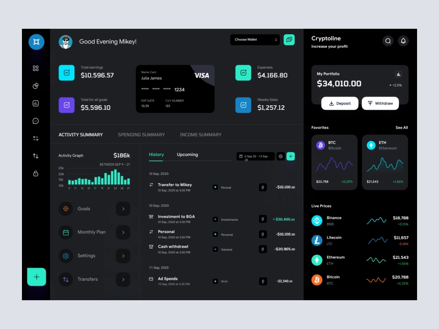 Download Crypto Dashboard UI Concept for Adobe XD