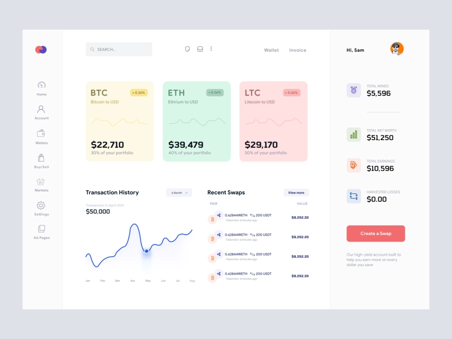 Download Cryptocurrency Wallet Dashboard UI for Adobe XD