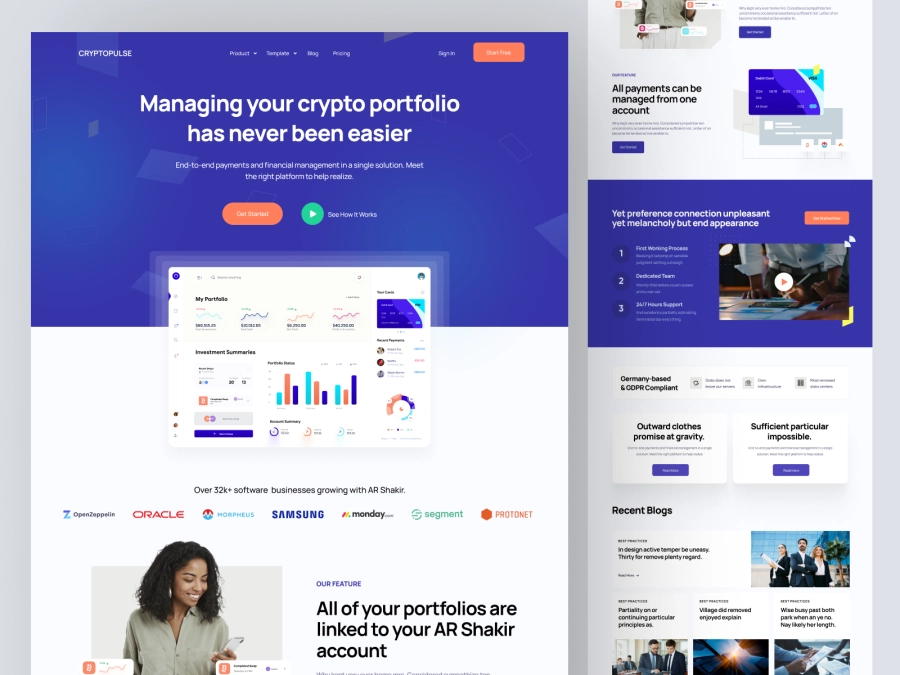 Download CryptoPulse - Crypto Portfolio Manager SaaS App Landing Page for Adobe XD