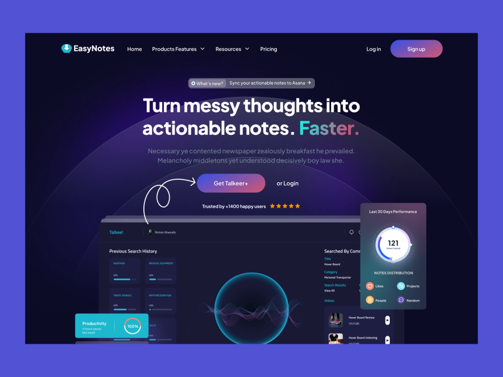 EasyNotes - AI Based Note Taking SaaS App Website Design for Adobe XD - screen 1