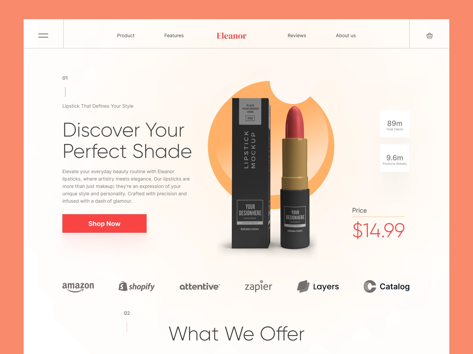 Eleanor - Cosmetics Serum Product Website for Adobe XD - screen 1