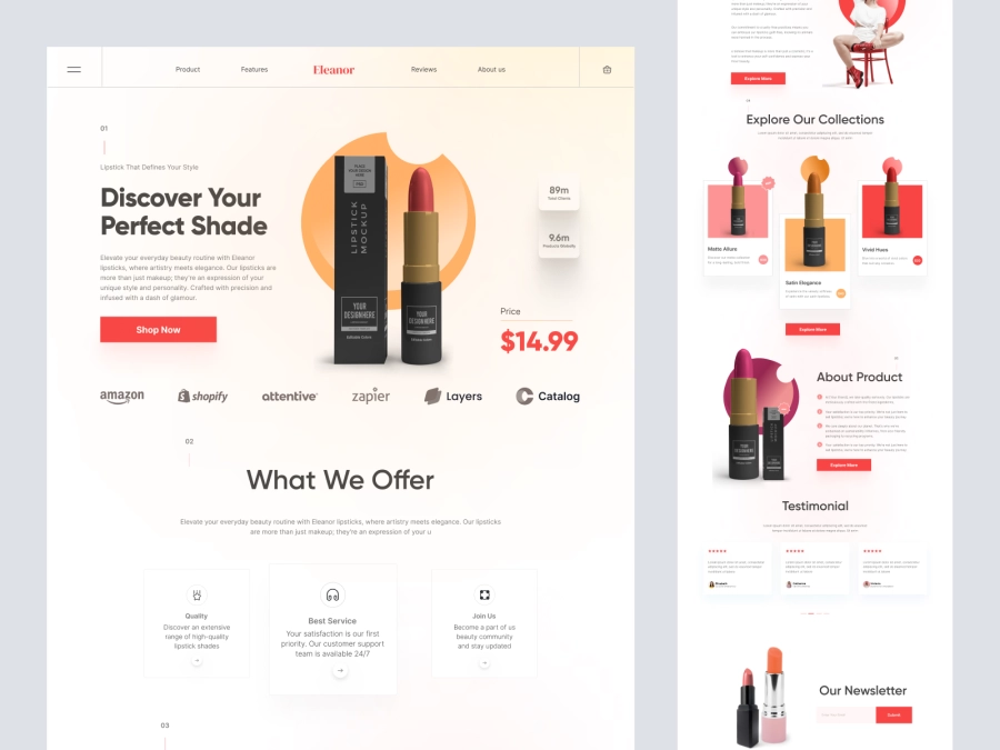 Download Eleanor - Cosmetics Serum Product Website for Adobe XD