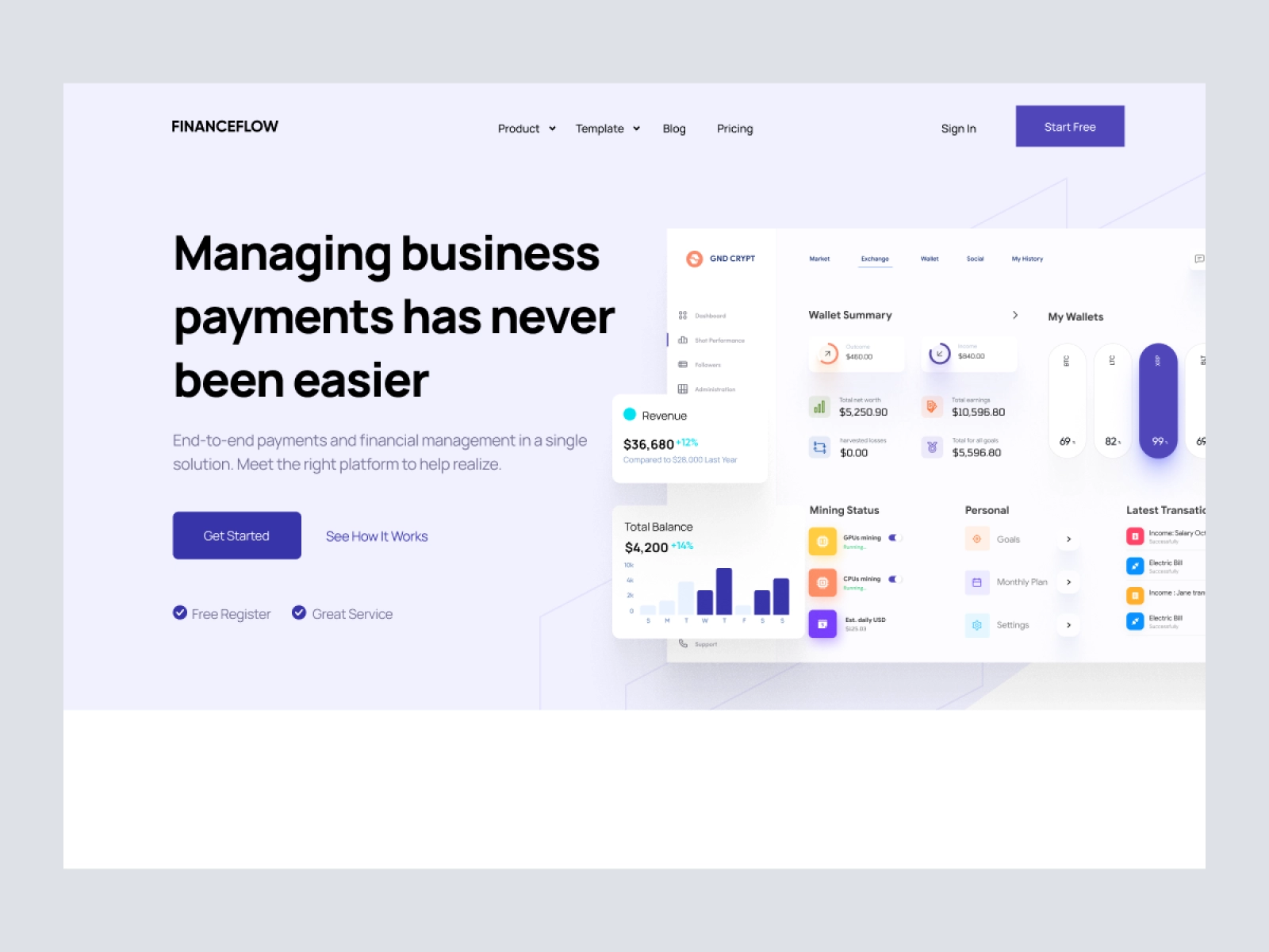 Finance Flow - Finance SaaS App Landing Page for Adobe XD - screen 1