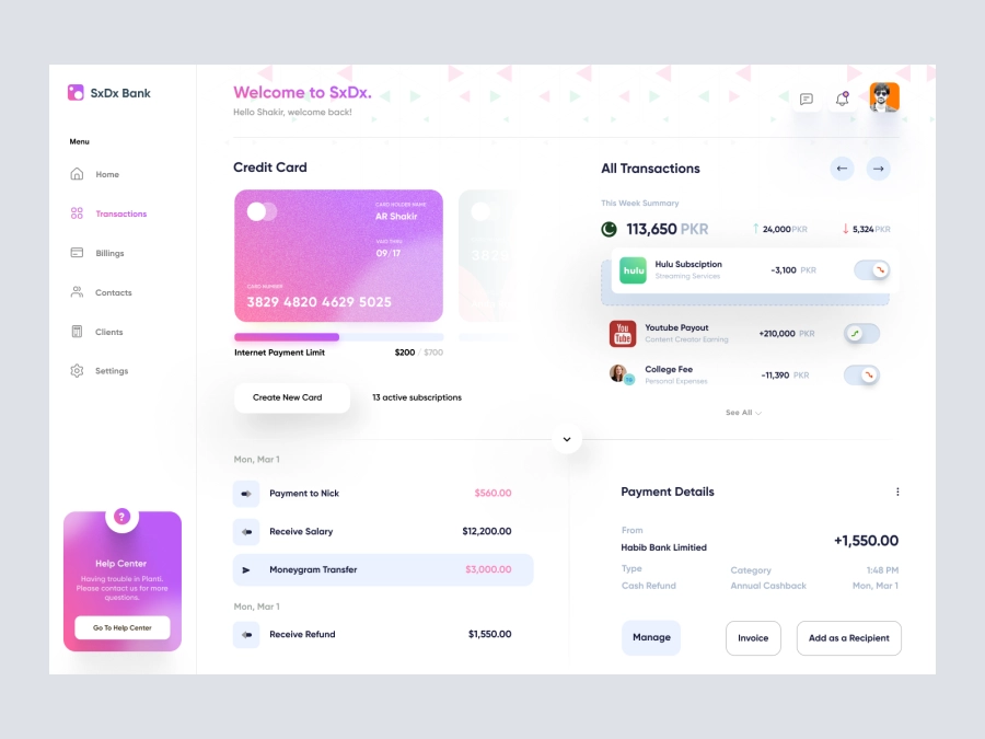 Download Fintech app Dashboard UI for Adobe XD