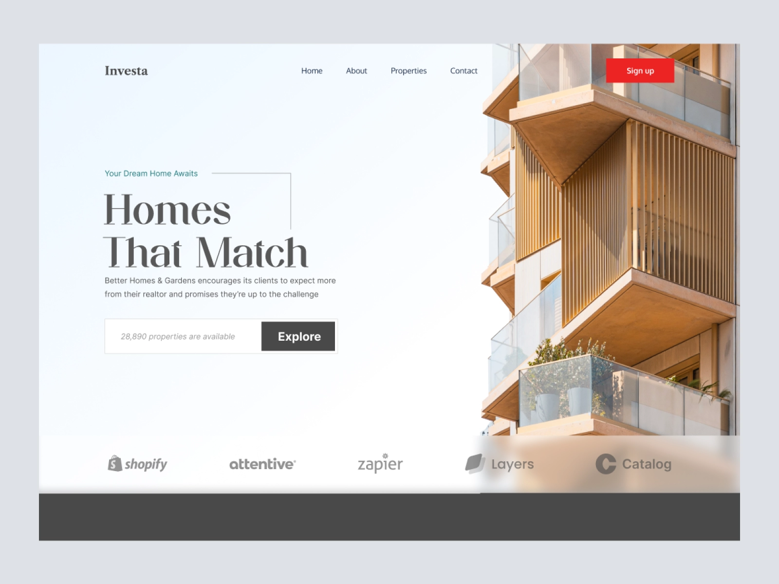 Investa - Real Estate Website Homepage for Adobe XD - screen 1