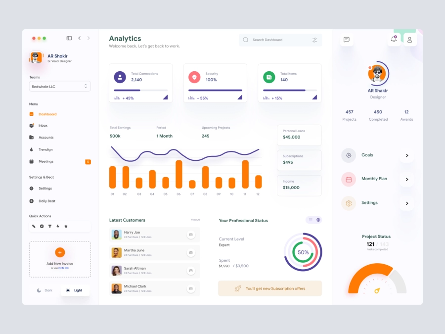 Jaida - Personal Dashboard UI Concept for a Freelance Designer