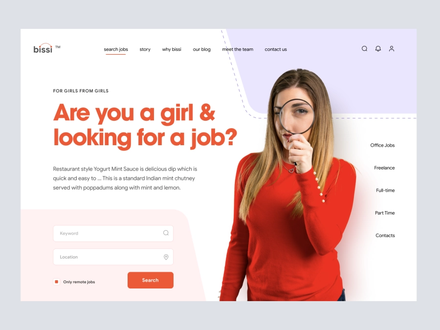 Download Bissi - Job Finder Website Header Concept for Adobe XD