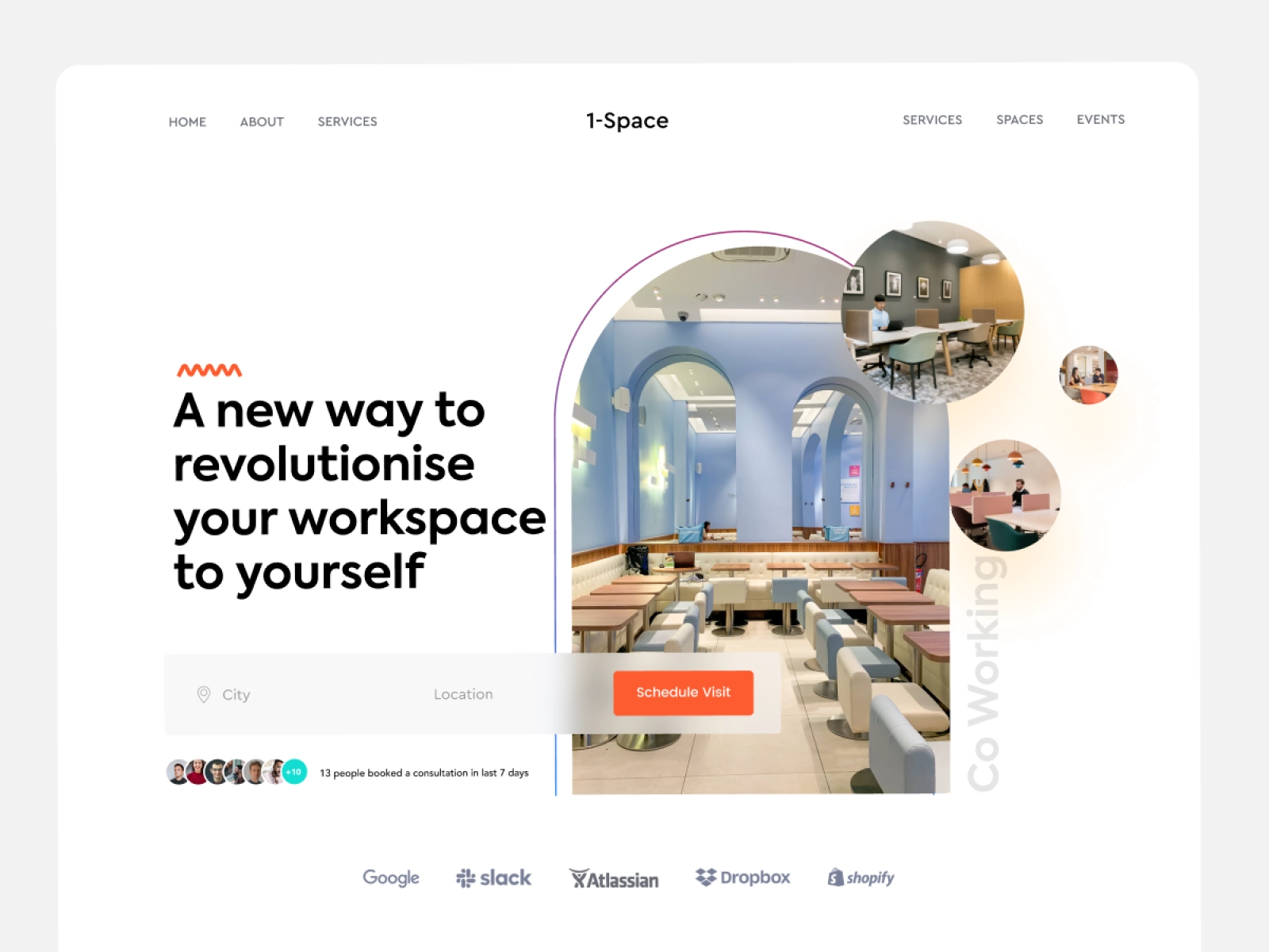 Landing Page Coworking Space - Full Page for Adobe XD - screen 1