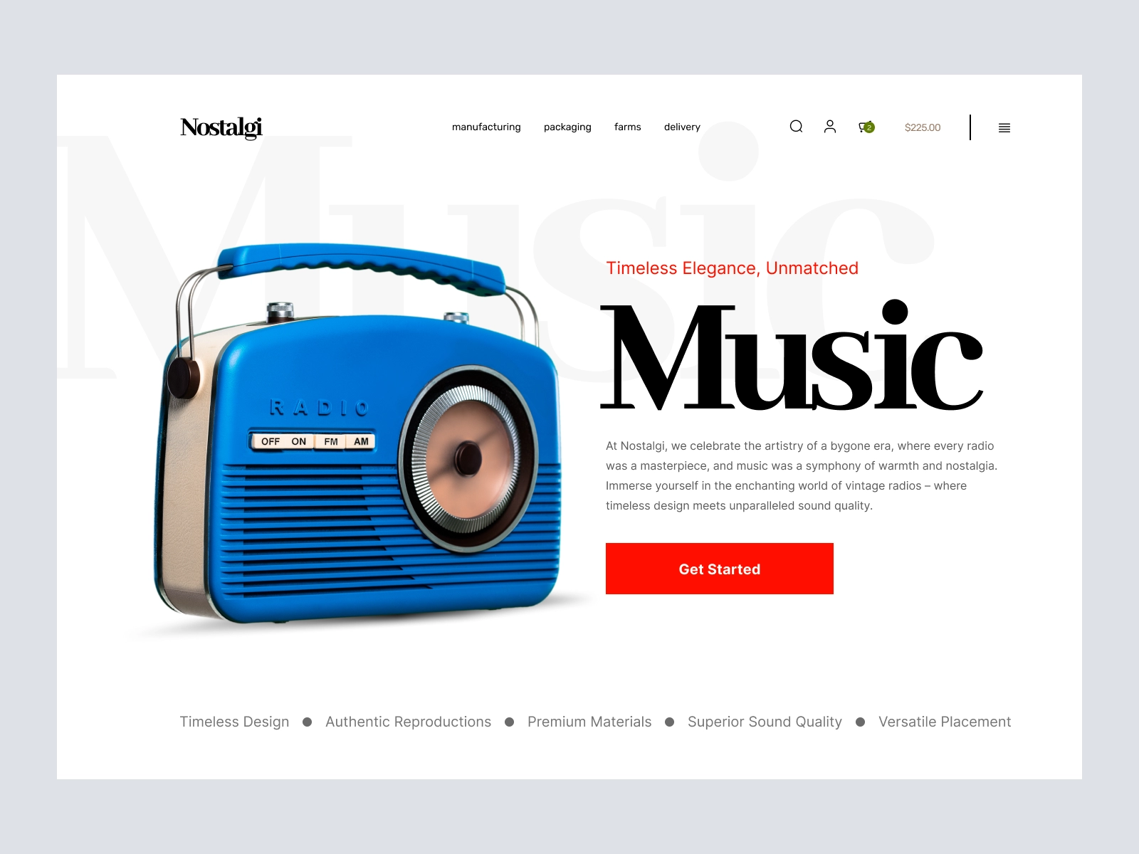 Nostalgi - Radio and Bluetooth Speaker Website for Adobe XD - screen 1