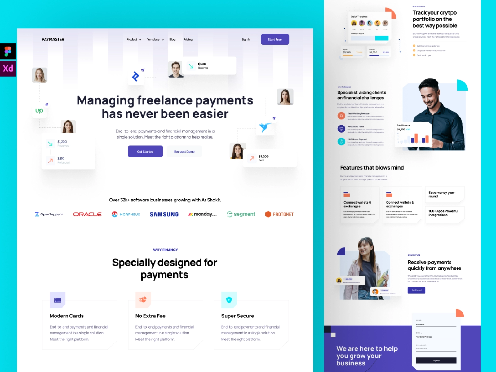 PayMaster - Finance Manager Saas App Landing Page for Adobe XD - screen 1