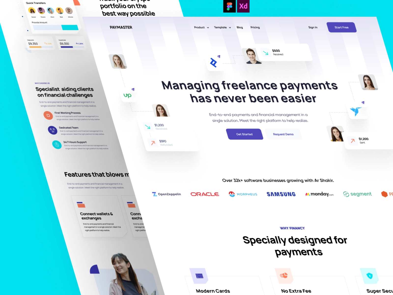 PayMaster - Finance Manager Saas App Landing Page for Adobe XD - screen 2