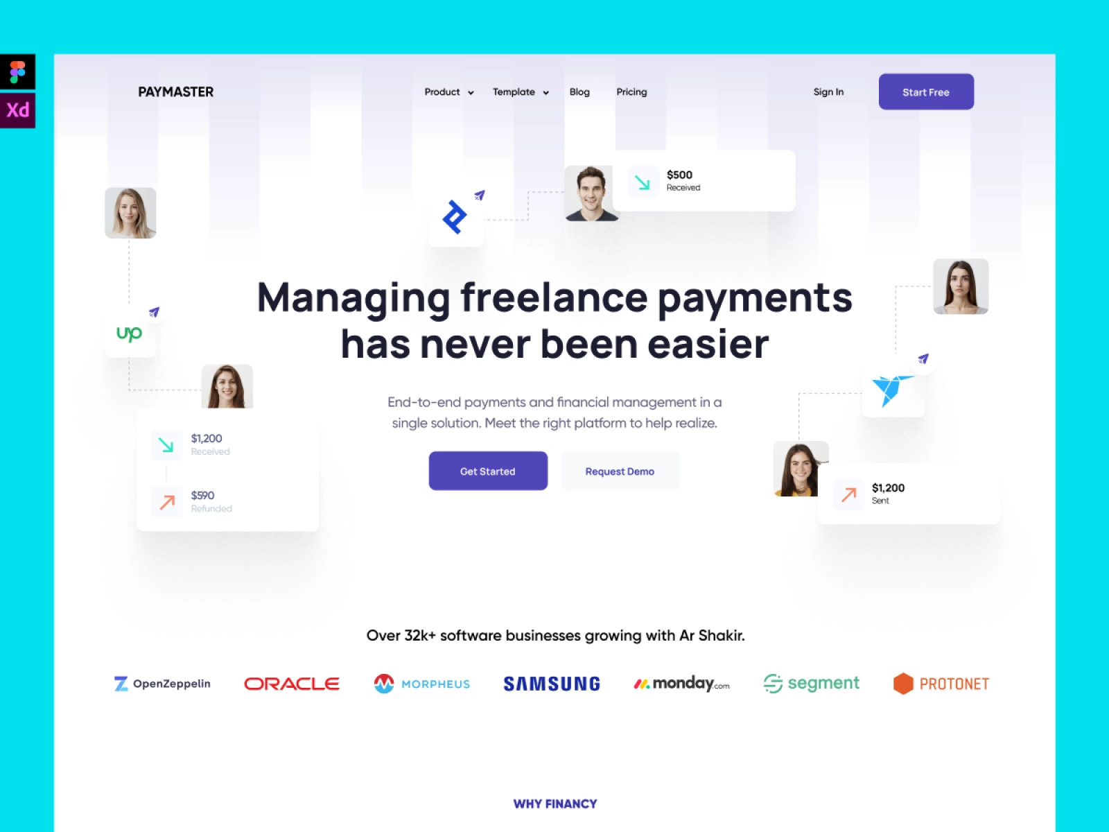 PayMaster - Finance Manager Saas App Landing Page for Adobe XD - screen 3