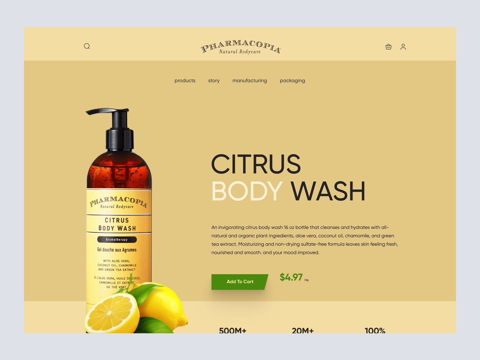 PharmaCopia - Body wash product website for Adobe XD - screen 1