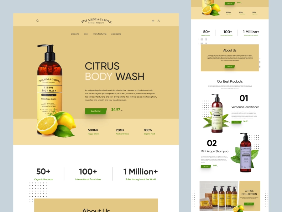 Download PharmaCopia - Body wash product website for Adobe XD