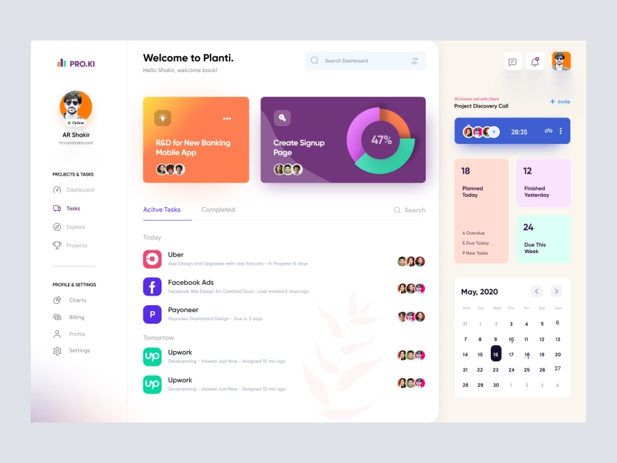 Download Project Management Dashboard UI Concept for Adobe XD
