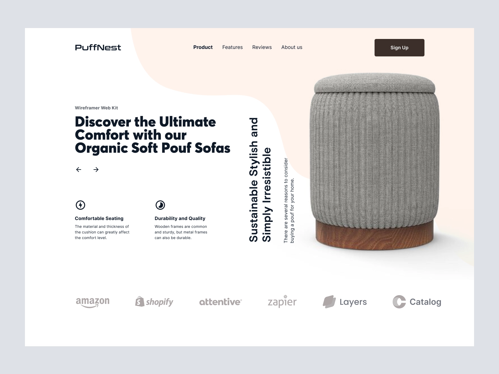 PuffNest - Shopify Store Design for Furniture Products for Adobe XD - screen 1