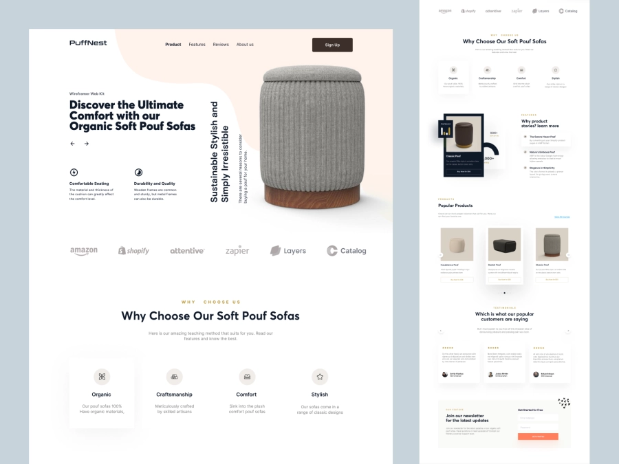 Download PuffNest - Shopify Store Design for Furniture Products for Adobe XD