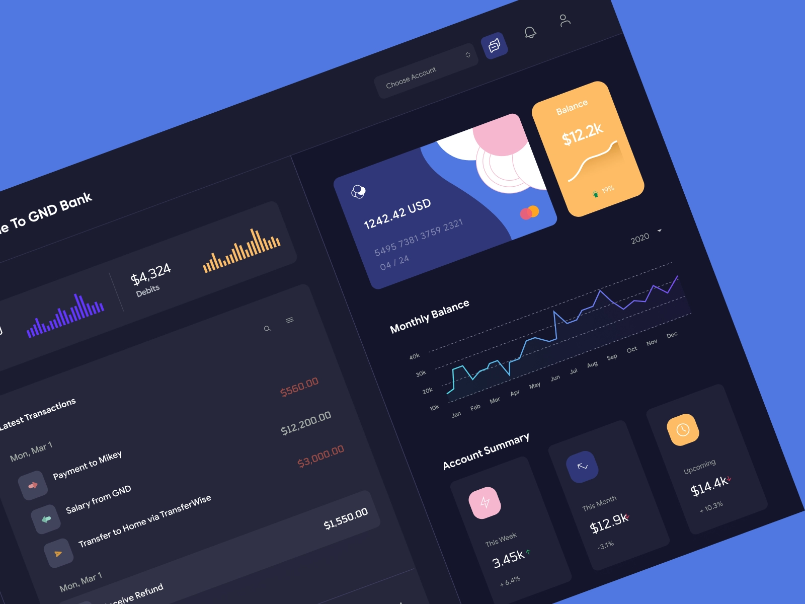 QuantumCash - Banking Dashboard UI - Dark Version for Adobe XD - screen 1