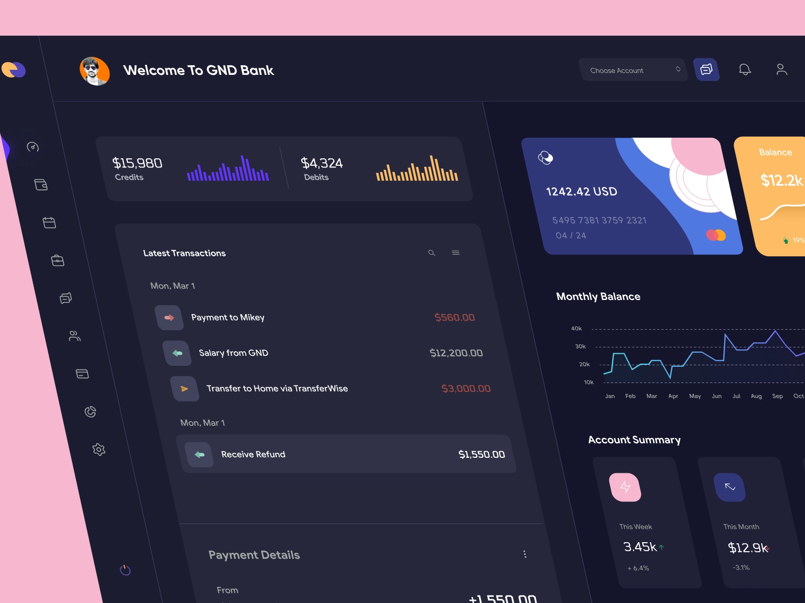 QuantumCash - Banking Dashboard UI - Dark Version for Adobe XD - screen 2