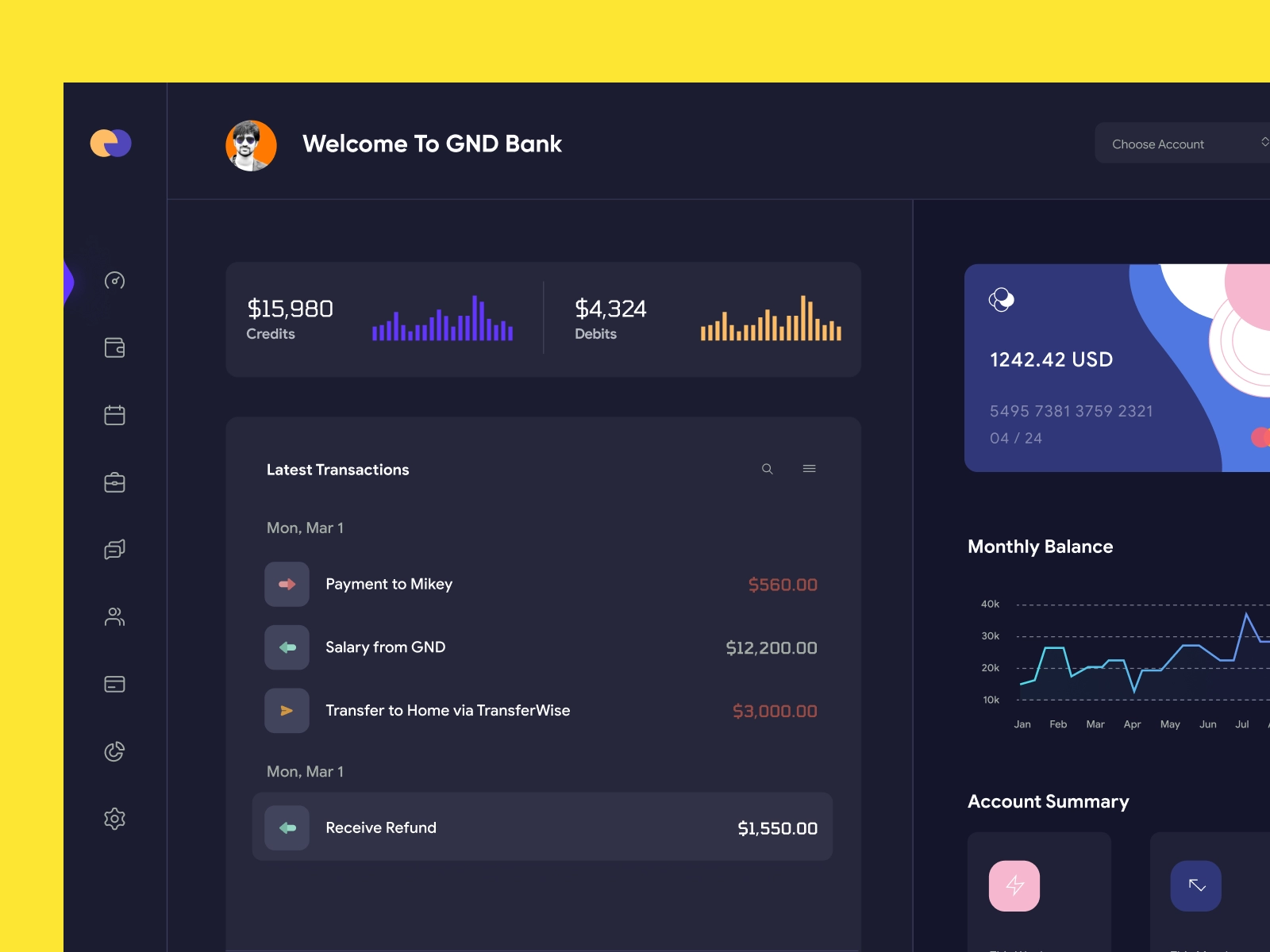 QuantumCash - Banking Dashboard UI - Dark Version for Adobe XD - screen 3