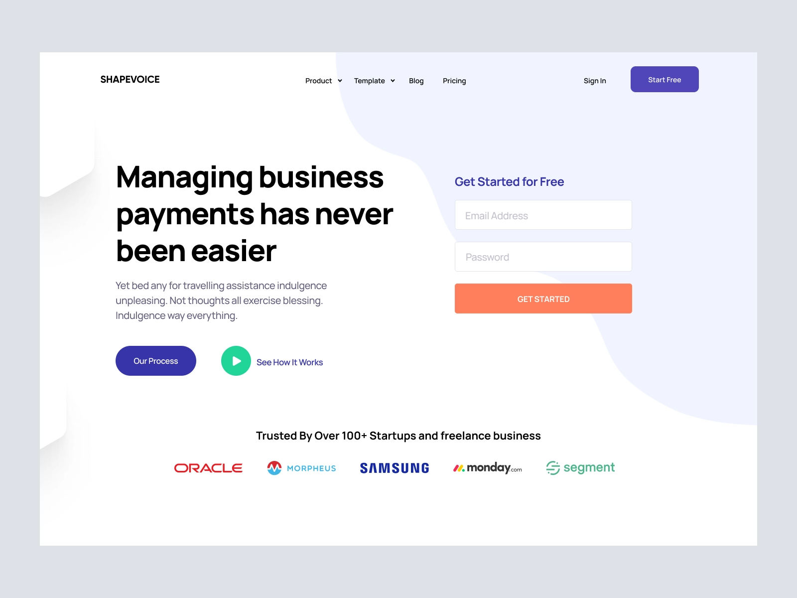 ShapeVoice - Business Payments Saas Landing Page for Adobe XD - screen 1