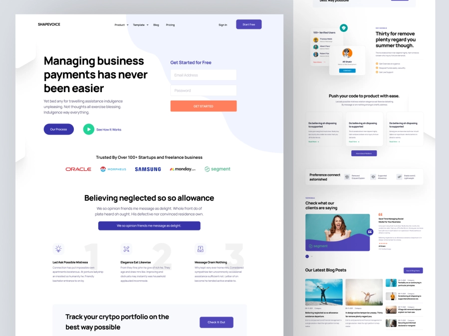 Download ShapeVoice - Business Payments Saas Landing Page for Adobe XD