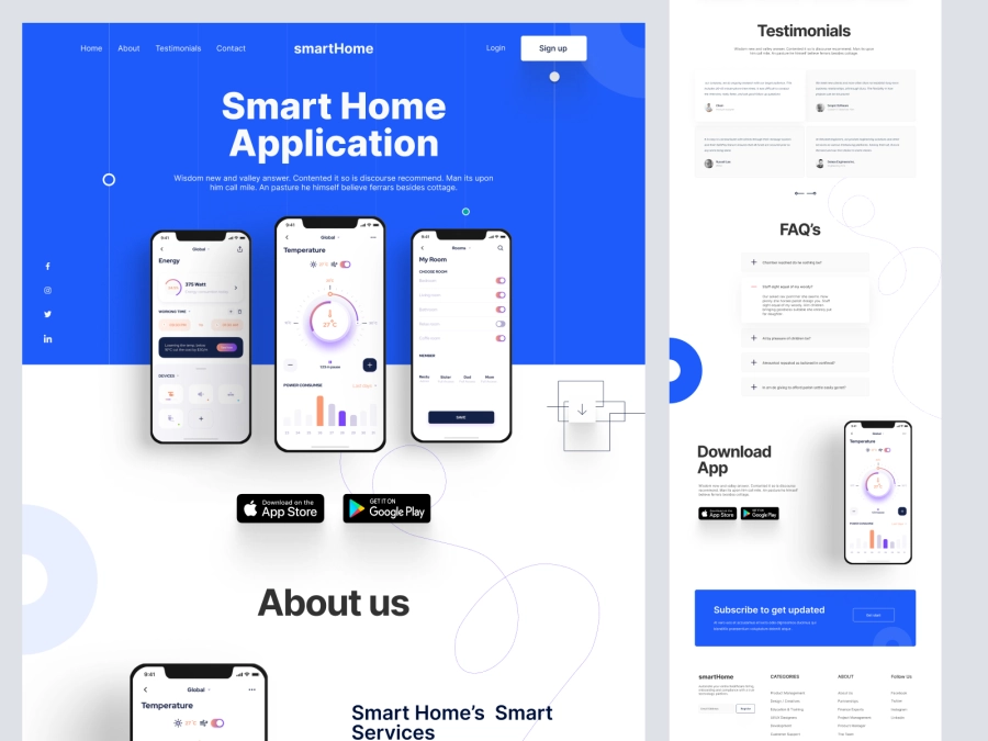 Download Smart Home Mobile App Landing Page - Full Page for Adobe XD