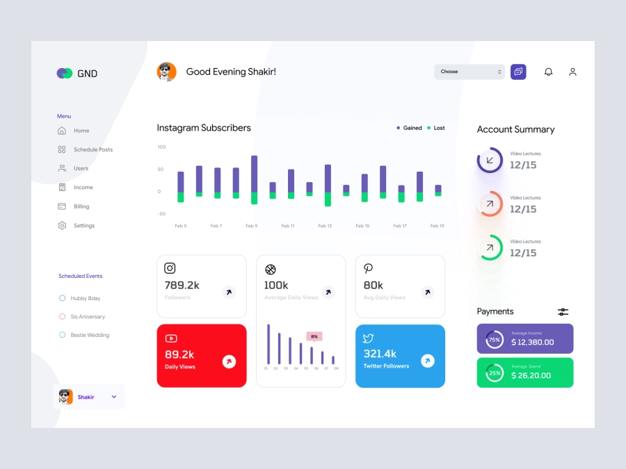 Download Social Media Influencer Dashboard UI for Adobe XD