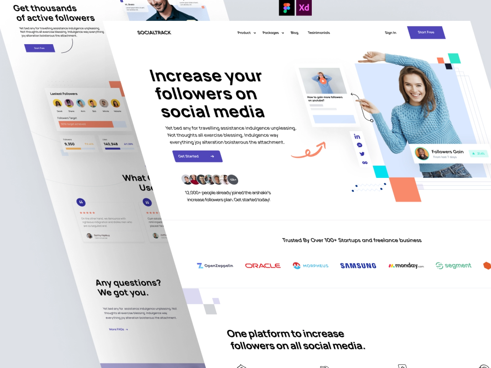 Social track - Social Media Monitoring Saas App landing Page for Adobe XD - screen 1