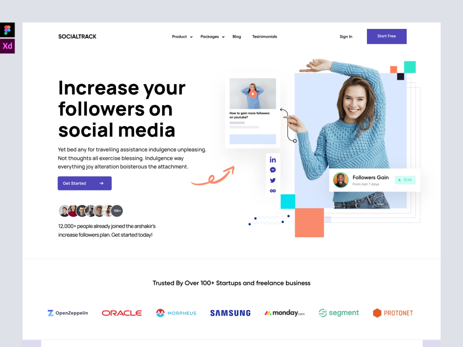 Social track - Social Media Monitoring Saas App landing Page for Adobe XD - screen 2