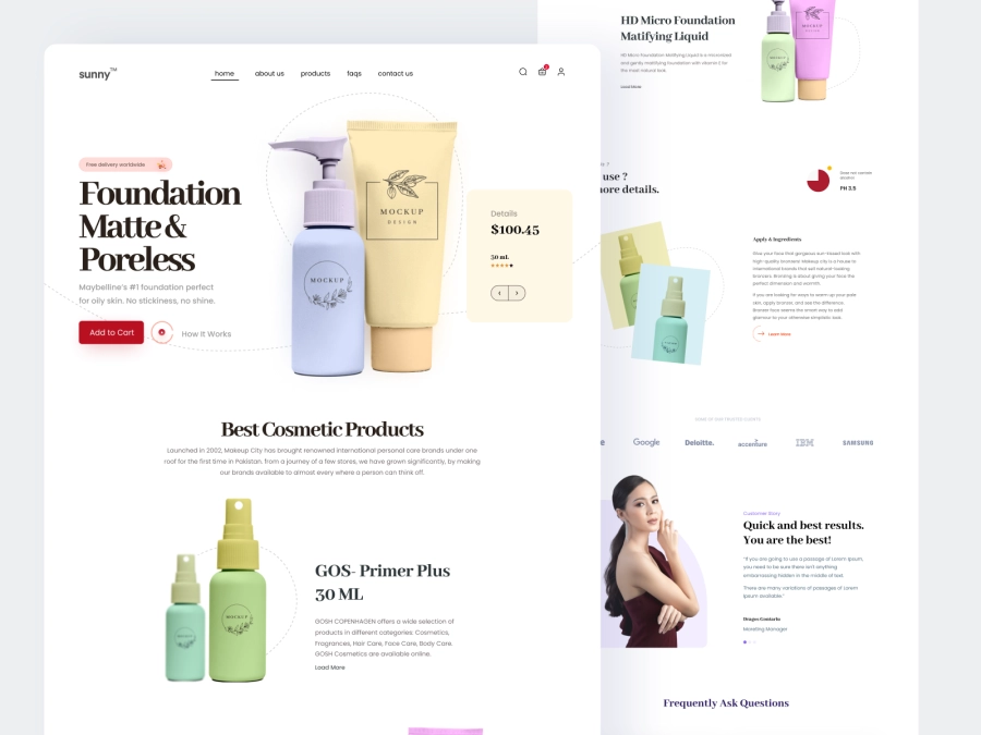 Download Sunny - Cosmetics Shopify Store for Adobe XD