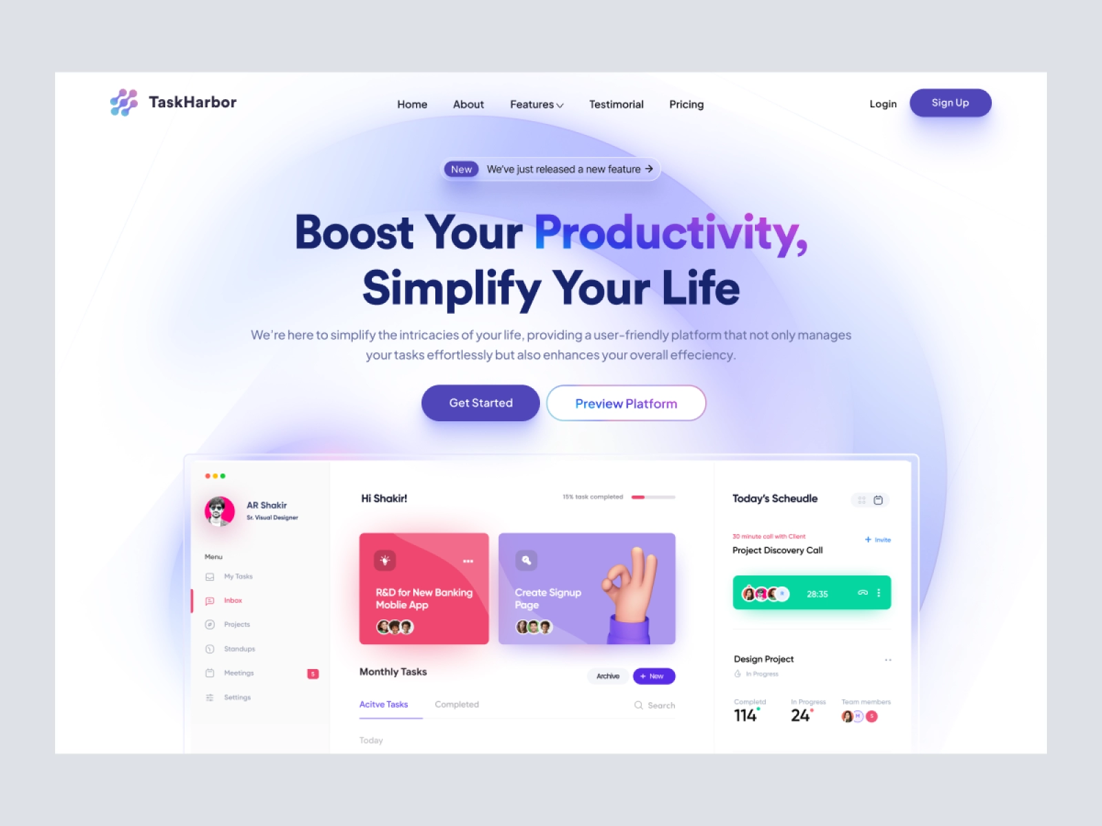 TaskHarbor - SaaS Landing Page Design for Task Management Website for Adobe XD - screen 1