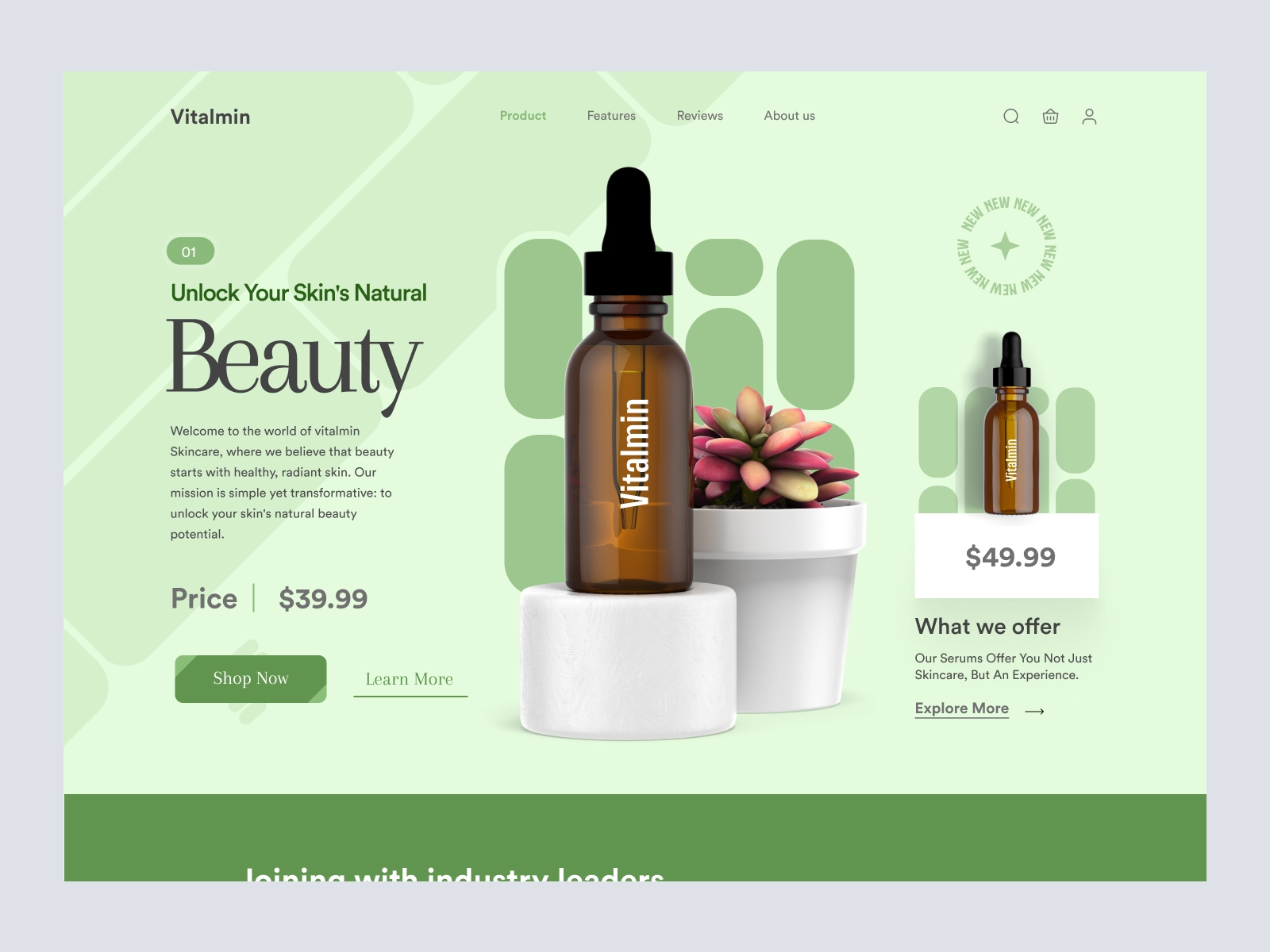 Vitamen - Cosmetics Serum Product Website for Adobe XD - screen 1