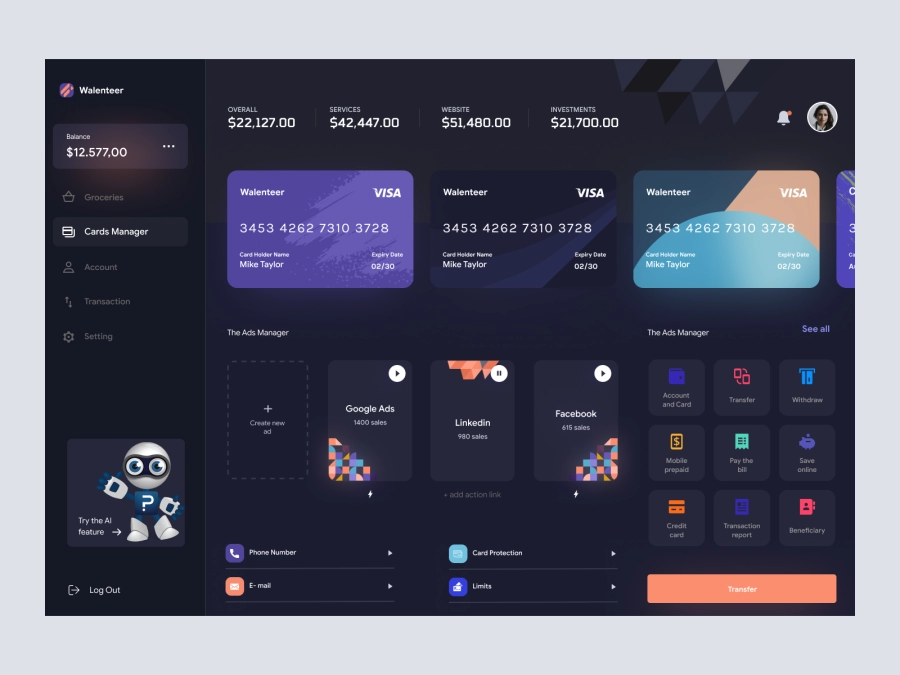 Download Wallenteer - Personal Wallet and Banking Dashboard User Interface Concept 1 for Adobe XD